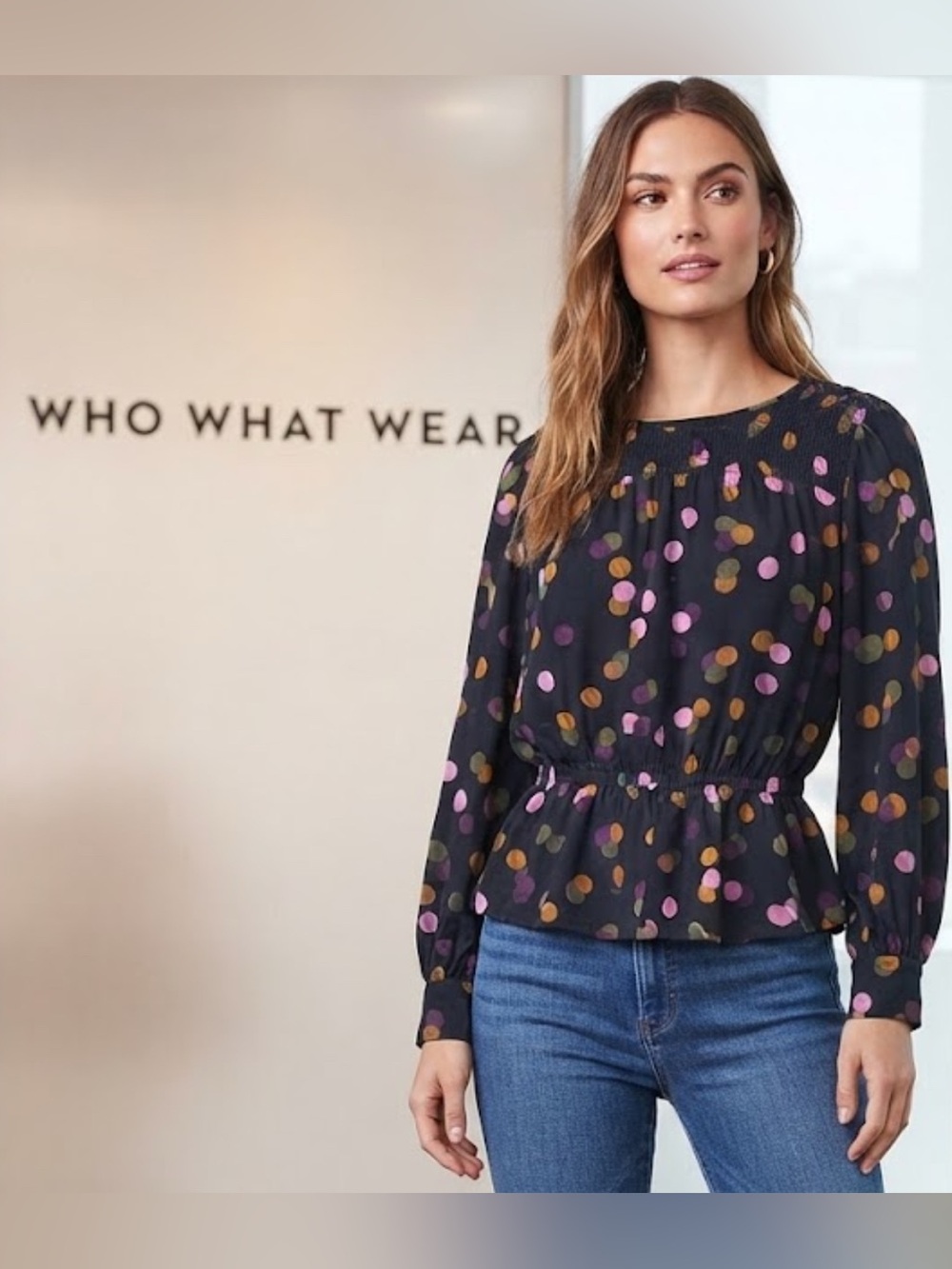 Authentic Who What Wear cute polka dot designer blouse top sz L